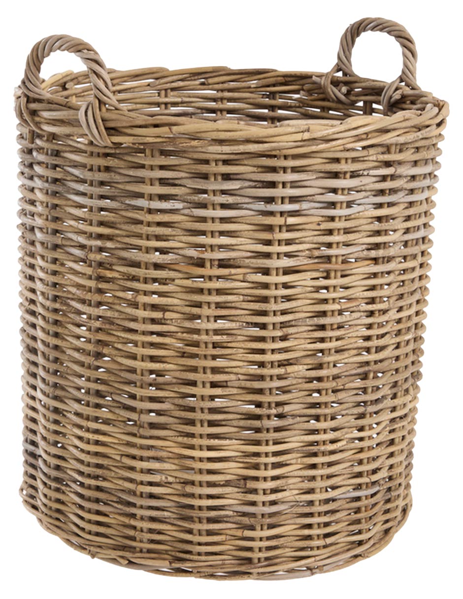 Canasta con forma de cilindro Lolo de mimbre